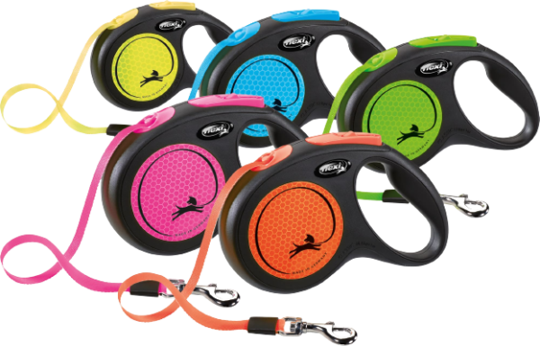 flexi New NEON, Gurt 5 meter - Neonfarben, Flexileine, Verstellbare Flexileinen