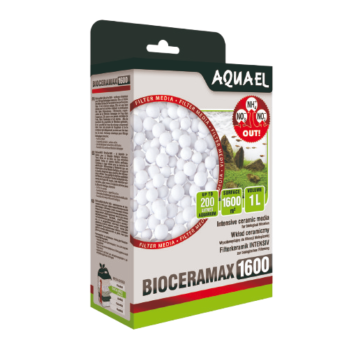 Aquael - BIOCERAMAX ULTRAPRO 1600 1l BIOCERAMAX ist eine Produktlinie von biologischen Filtereinsätzen zur natürlichen Reinigung des Wassers von Stickstoffverbindungen. BIOCERAMAX 1600 ist aus außerordentlich unempfindlichem Sinterglas angefertigt. Es sorgt für perfekte Bedingungen zur Ausbreitung der nitrifizierenden Bakterien und garantiert so biologisch sauberes Wasser.