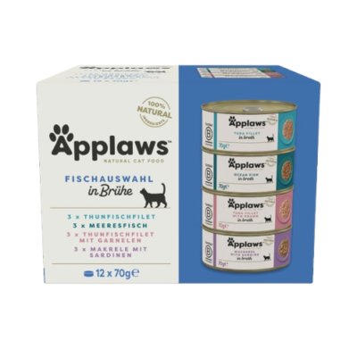 Applaws - Natürliches Nassfutter für Katzen, Fischauswahl Multipack in Brühe 12x 70g